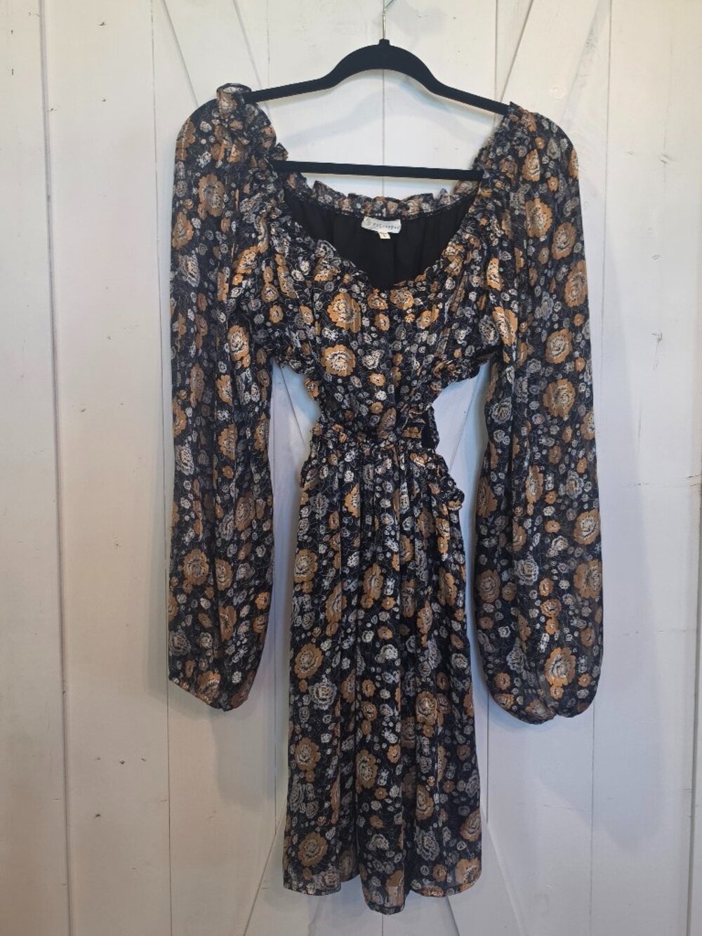 FSL Apparel Floral Shadow Cut Out Long Sleeve Mini Dress
